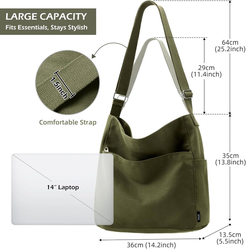 KALIDI FANCY FOREST KALIDI Canvas Tote Bag Large Hobo Crossbody Shoulder Handbag Zipper Messenger Bag for Women or Men Casual College Work - Image 5